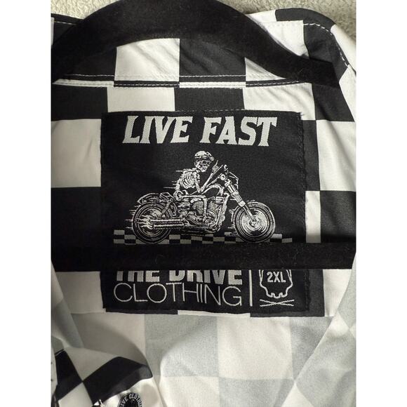 Live Fast Motorcycle Checkerboard Button Up 2XL - Picture 2 of 7